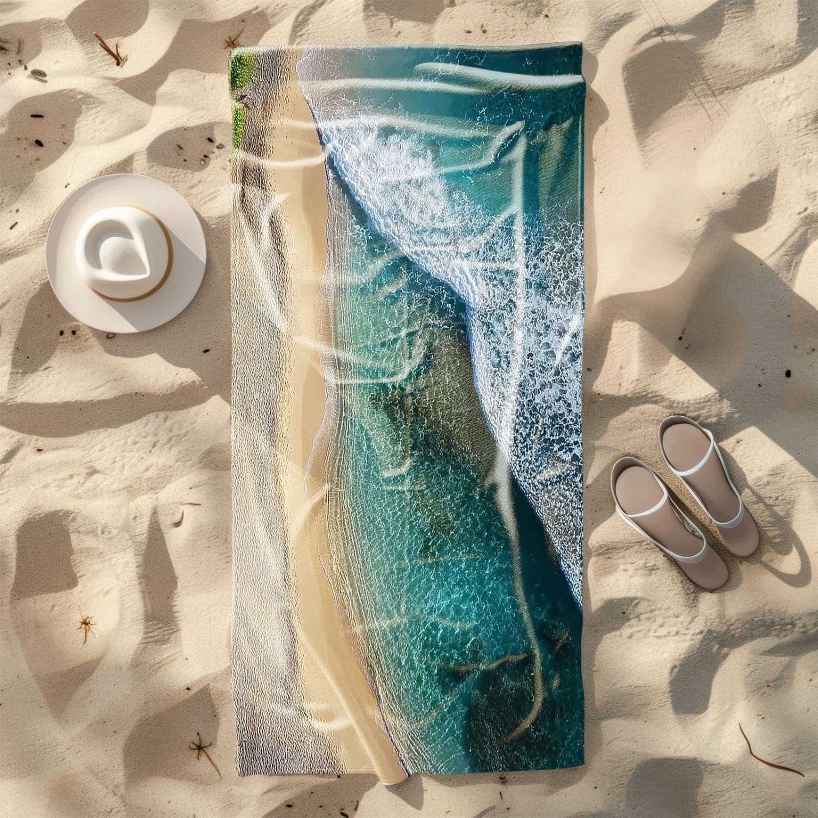 Generico Telo Mare Microfibra 200X100 Onde Grigio Verde Asciugatura Rapida Telo da Spiaggia Sabbia Per Donna Uomo Viaggi Vacanze Nuoto Campeggio