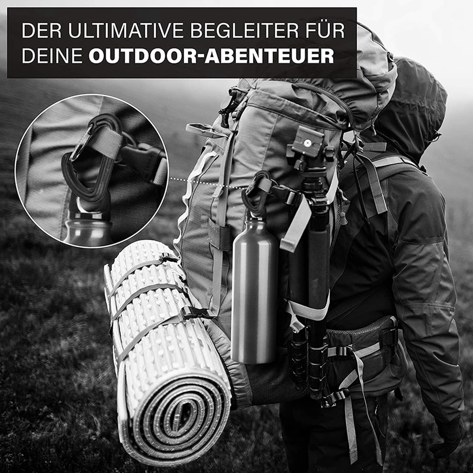 Lot De 20 Mousquetons Plastique POM Noir – 5,5 Cm, Charge 20 Kg, Pour Rando, Camping, Porte-clés