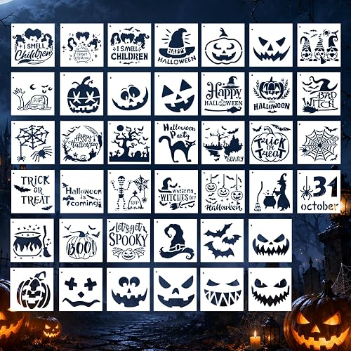 40PCS 6 Inch Halloween Stencils for Painting and Crafts, Reusable