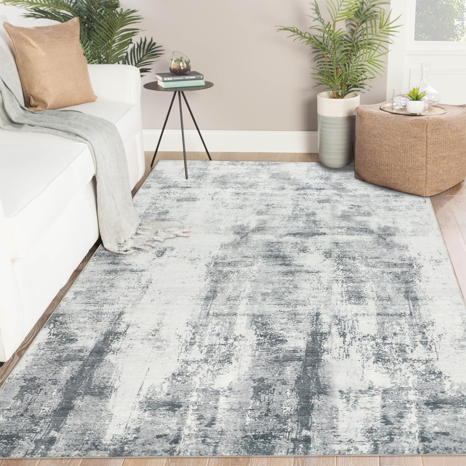 Famibay Alfombras Salón Lavable 160x230cm Gris Alfombra Dormitorio Pelo Corto Suave Alfombras de Habitación Modernas Abstracta Antideslizante para Salón Dormitorio Comedor