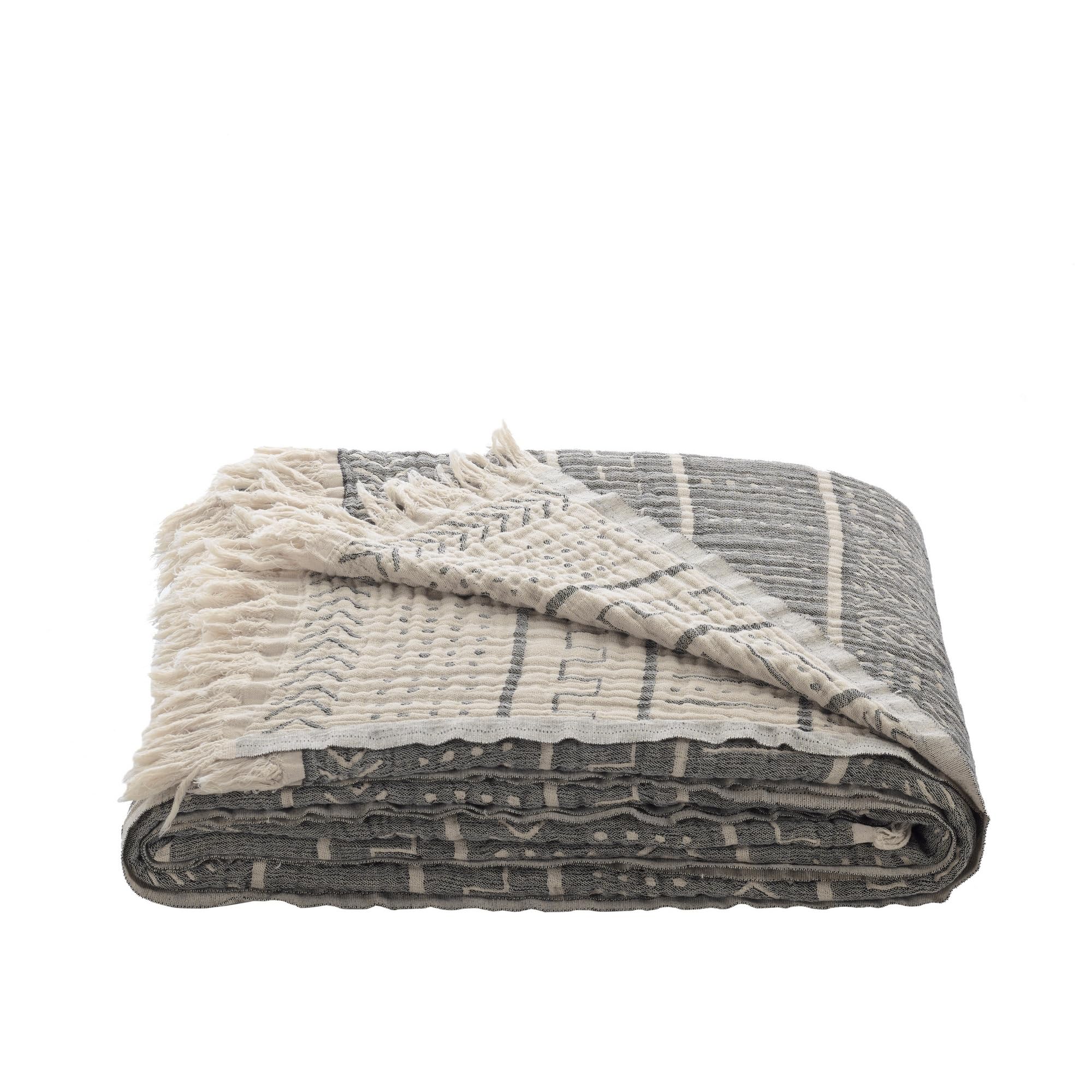 Housse de canapé à carreaux anthracite 130x170 cm jeté de fauteuil coton