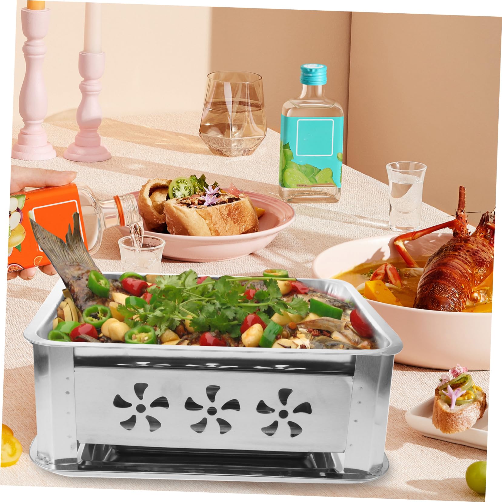HANABASS Plato Grueso De Pescado Parrilla Bandeja De Buffet De Acero Inoxidable Plato Rectangular Para Servir Buffet Bandeja Plana Para Calentar Alimentos