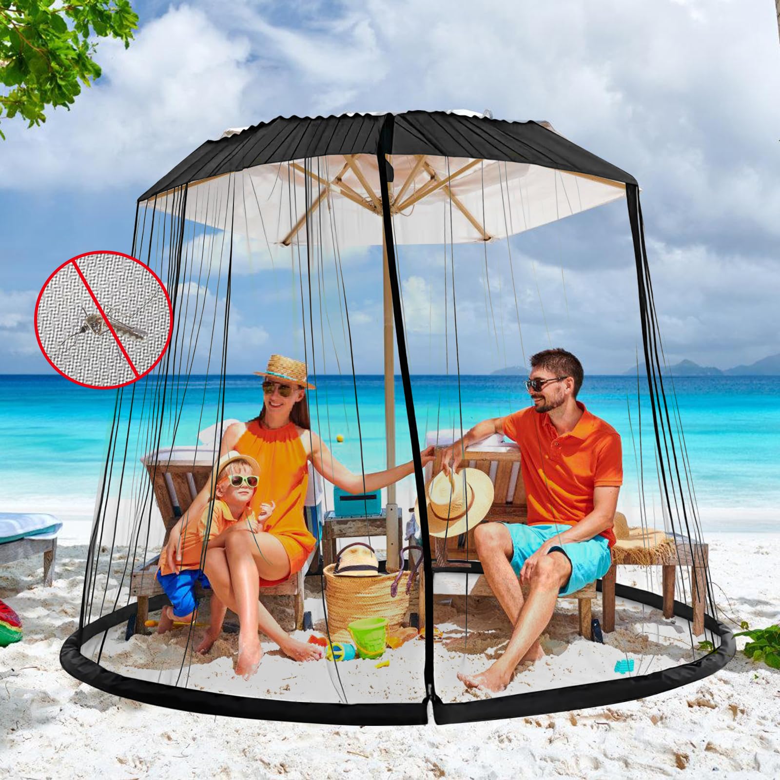 Moustiquaire Pour Parasol, Moustiquaire De Parasol, Moustiquaire Exterieur Filet Anti-Moustiques Moustiquaire Réglable Pour Parasol De 230x300cm Parasols, Avec Fermeture Éclair, Moustiquaire Parasol