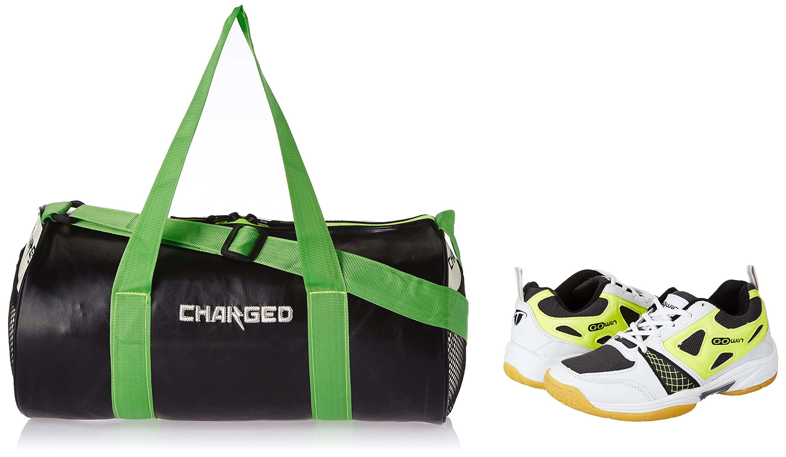 Charged Sports Bag Adena Black with Gowin Court Shoe Staunch White Grey Lime Size 6