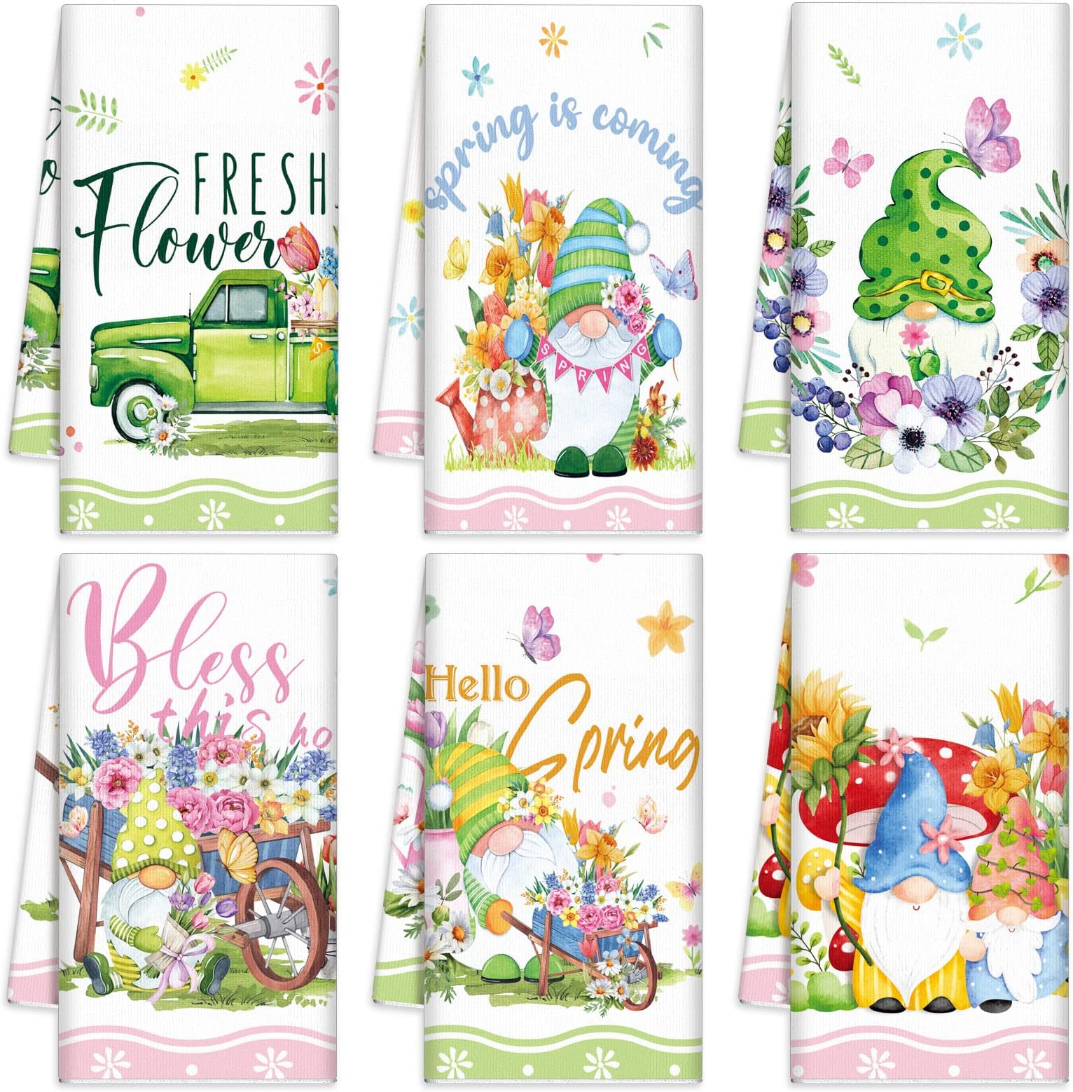 Rtteri 4 Pieces Gnomes Spring Kitchen Towels for Spring
