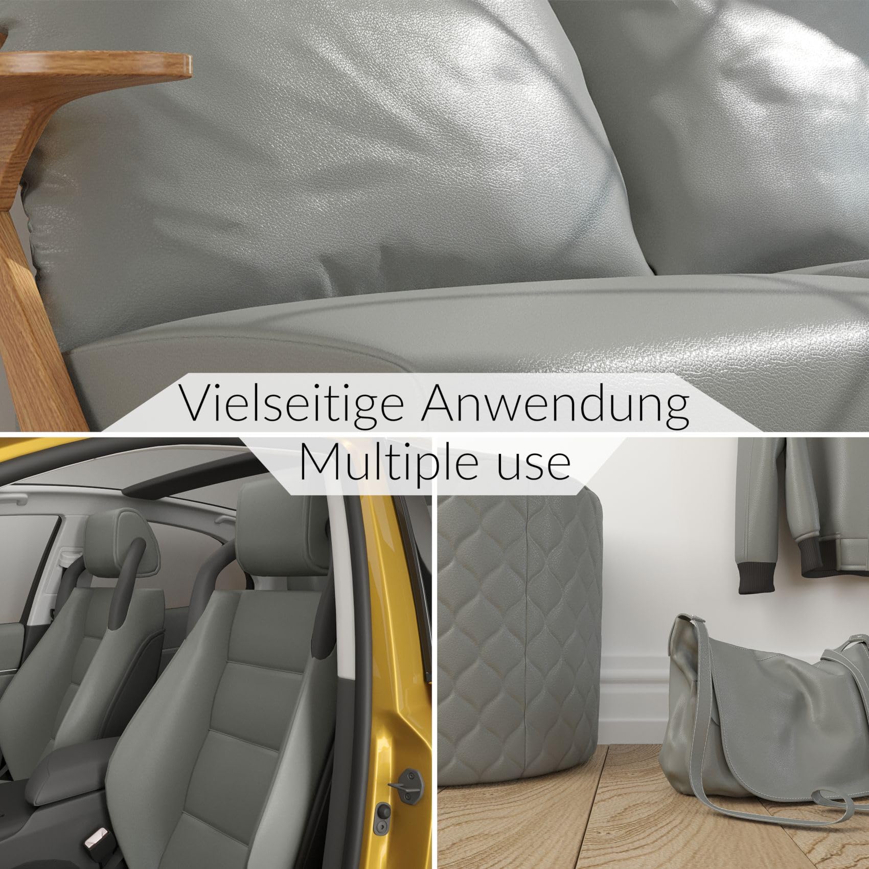 Kunstleder Lederimitat Lederstoff Polsterstoff Nappaprägung Texturiert Meterware Bezugsstoff Dunkelgrau 300x140cm