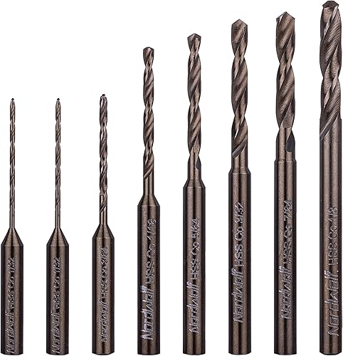 NordWolf Juego de 8 brocas multiusos de cobalto M35, con vástago recto de 18 pulgadas para herramientas rotativas, tamaños SAE