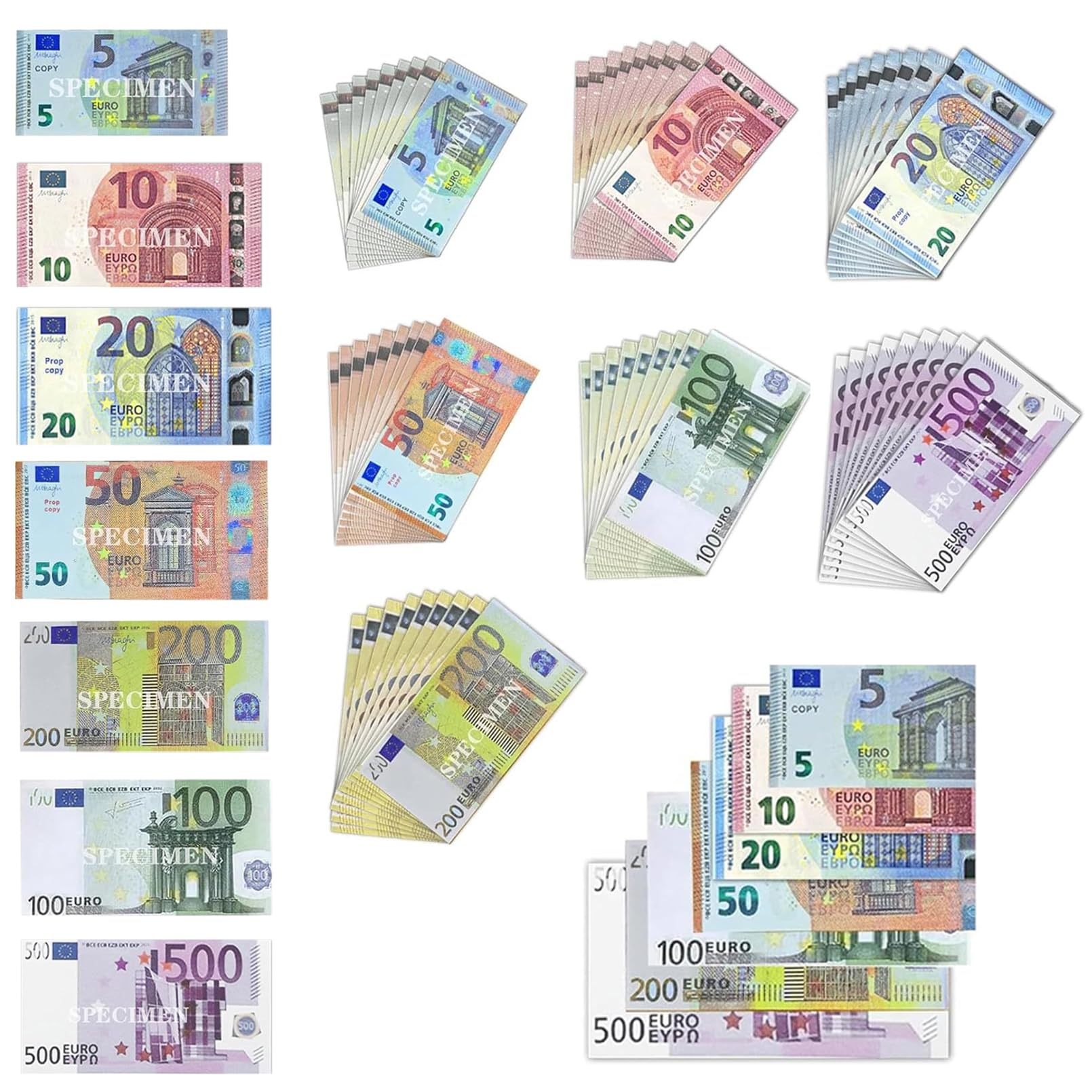 140 Kaufmannsladen Spielgeld, Enthält 7 Stückelungen 5/10/20/50/100/200/500, 20 Stück Jeder Stückelung, Spielgeld für Kaufmannsladen Zubehör, Kaufladen Zubehör, Rollenspiele und Lernen