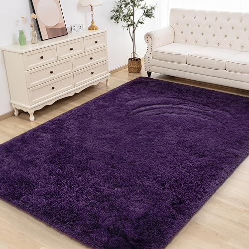 Miniatura 6 de Alfombra M mullida para dormitorio, 4 x 6 pies, color morado, para sala de estar, guardería, mesita de noche, alfombra de felpa mullida para niñas y