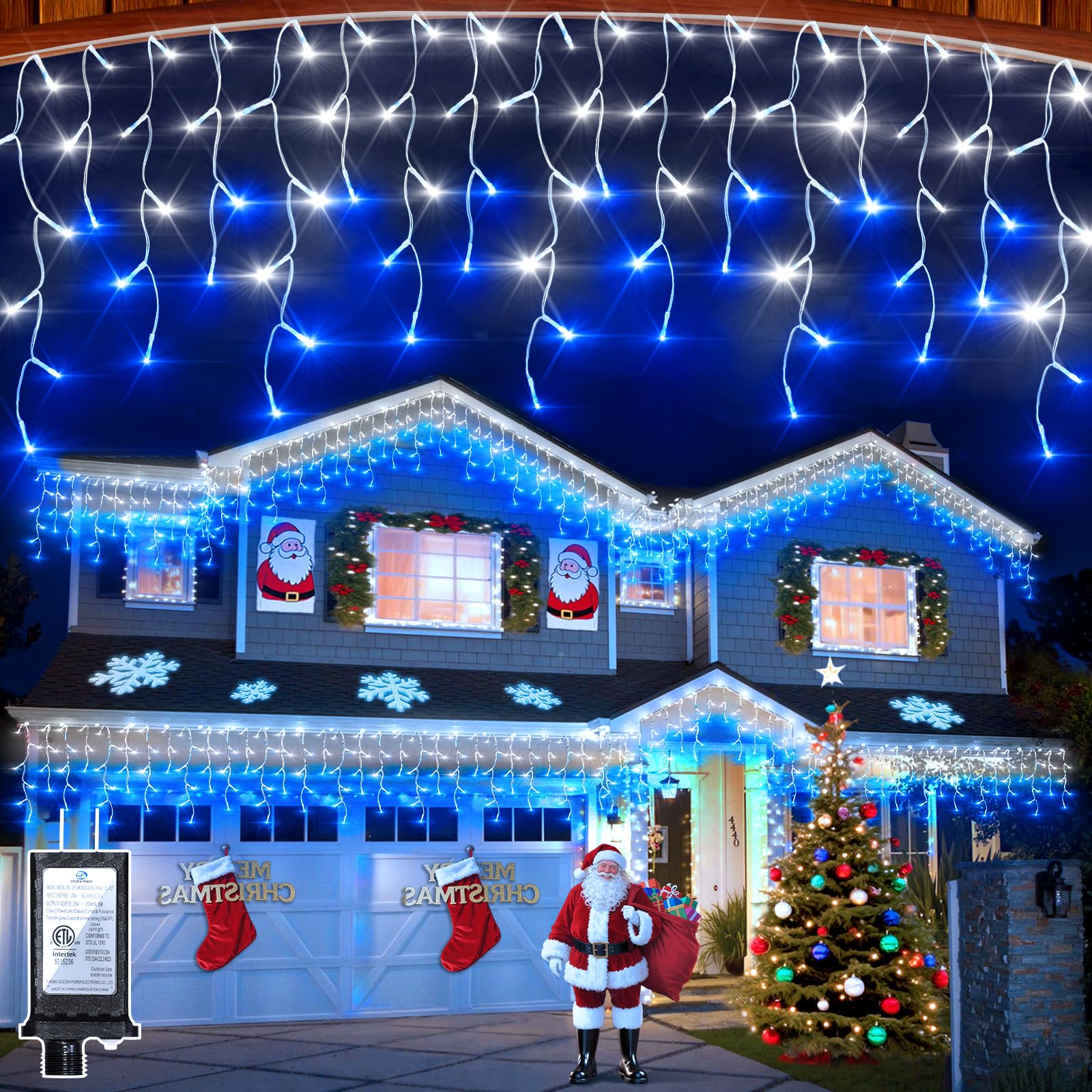 Photo 1 of 1296 LED Outdoor Christmas Lights with 288 Drops, 131FT Christmas Fairy Lights with 8 Modes Timer, Twinkly Lights IP44 Waterproof for Eaves Yard Holiday Wedding Party Decor Blue & Cool White