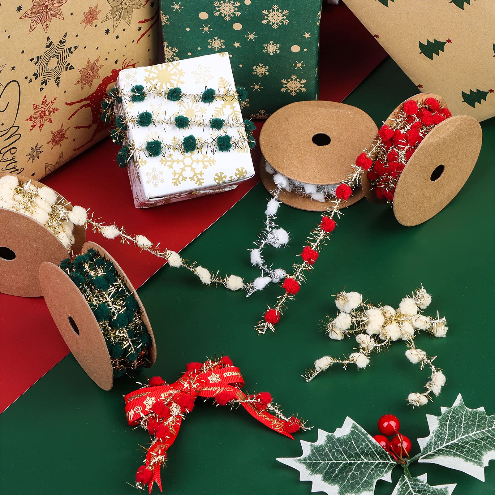 4 Rollos De Cinta De Espumillón Brillante Para Navidad - 5 Metros Cada Uno, Colores Rojo, Verde, Dorado Y Plateado