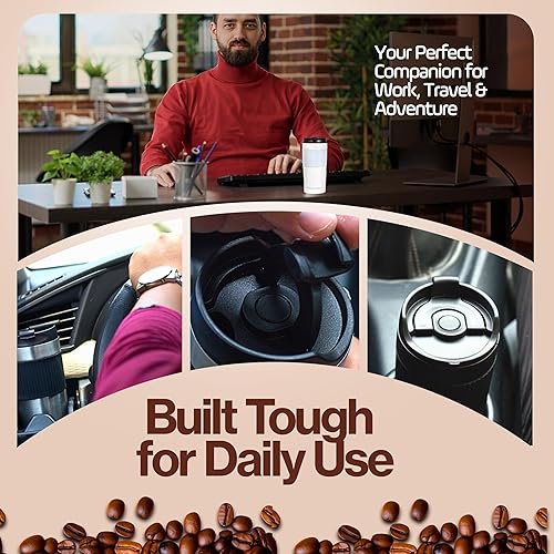 Miniatura 7 de Cafetera y tetera de acero inoxidable de doble pared aislada de 15 onzas, taza y vaso portátil para campamento, retención de calor, a prueba de