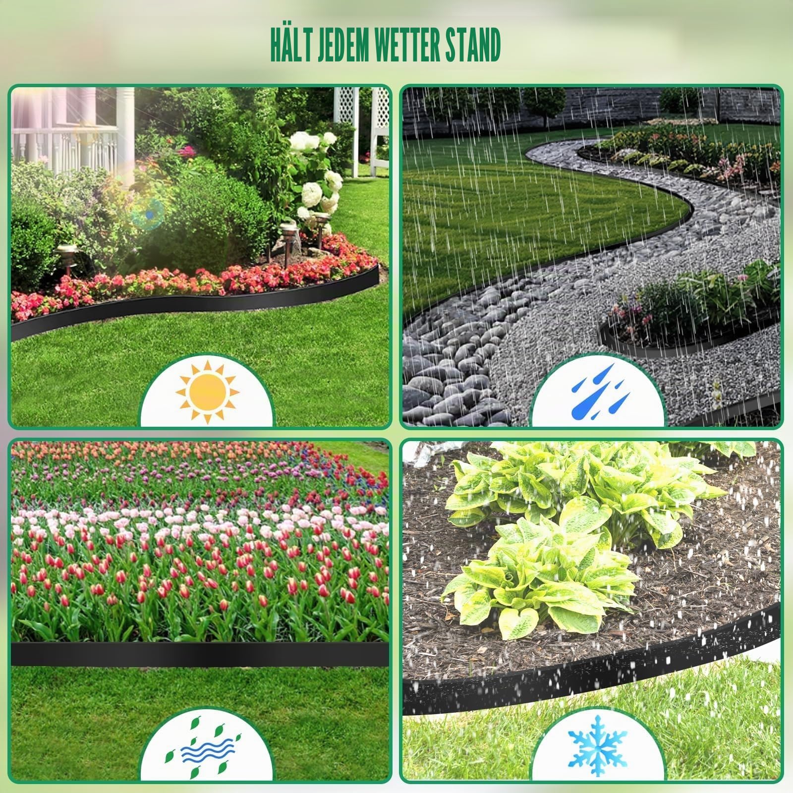 6 cm Höhe x 10 m Landschaftseinfassung mit 30 Verankerungsspießen, Gartenumrandungs-Set, Kunststoffeinfassung, Flexible Umrandung für Garten, Blumenbeete, Rasen, Hof, Pflasterstein(Schwarz, 10M)