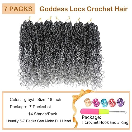 Miniatura 2 de Goddess Locs - Cabello de ganchillo gris plateado de 18 pulgadas, 7 paquetes de rastas sintéticas de ganchillo de cabello suave de ganchillo boho