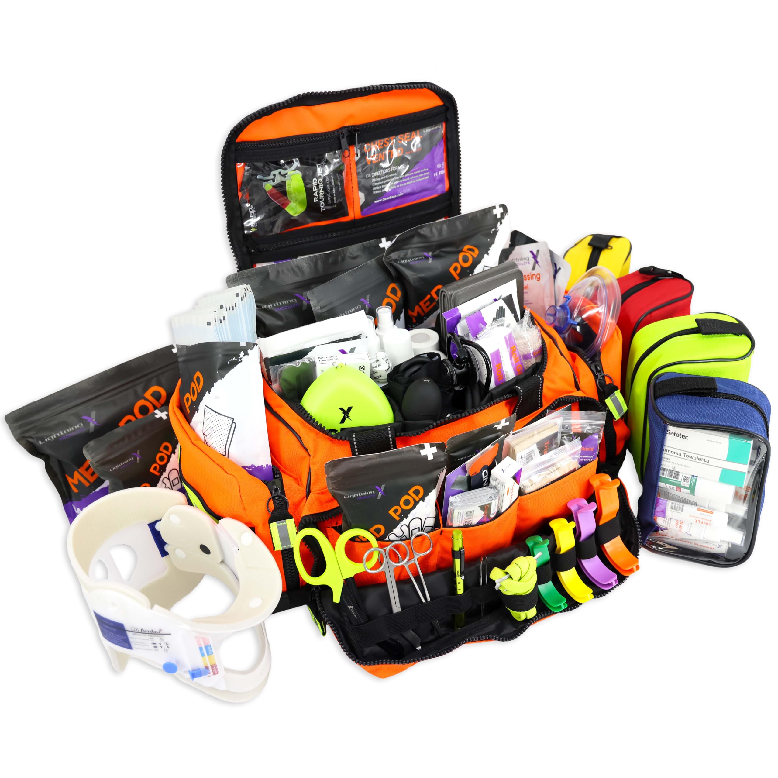 Lightning X Stocked X-Large Modular EMT Medic Trauma Bag w/Emergency Medical Fill Kit Supplies - ORANGE