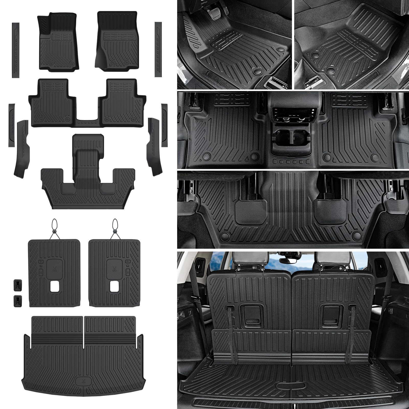Floor Mats Cargo Mat for 2021-2025 Jeep Grand Cherokee L Captain Chair(Only for 6-Seater w/o 2nd Row Armrest), All Weather TPE Trunk Cargo Liner Car Accessories