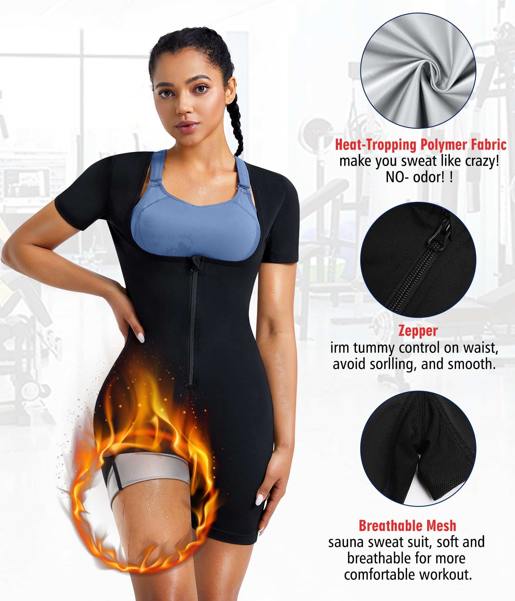KUMAYES Vêtements de Sudation Femme Amincissante Combinaison Intégrale Sauna Shapewear Costume D'entraînement Formateur Shaper Sudation Entraînement Survêtement pour Fitness