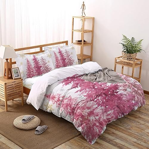 Miniatura 3 de Snowflake Tree 4 Piece Duvet Cover Set Queen Size,Soft Bedding Comforter Quilt Cover with Pillowcases and Flat Sheet,Hidden Zipper & Corner Ties