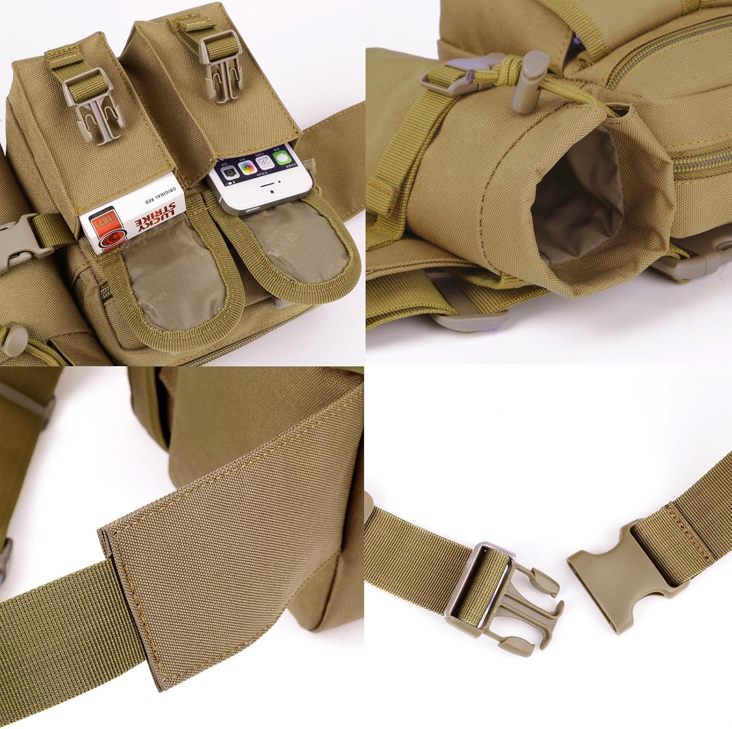 ArcEnCiel Tactical Fanny Pack with Water Bottle Holder - Waist Bag Military Bum Bag for Men & Women, Outdoor Hiking, Fishing, Camping (Coyote Brown) - Image 6