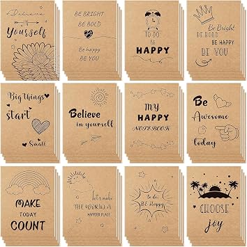 48 Pack Inspirational Notebooks, Mini NotepadsBulk, Lined Kraft Journals