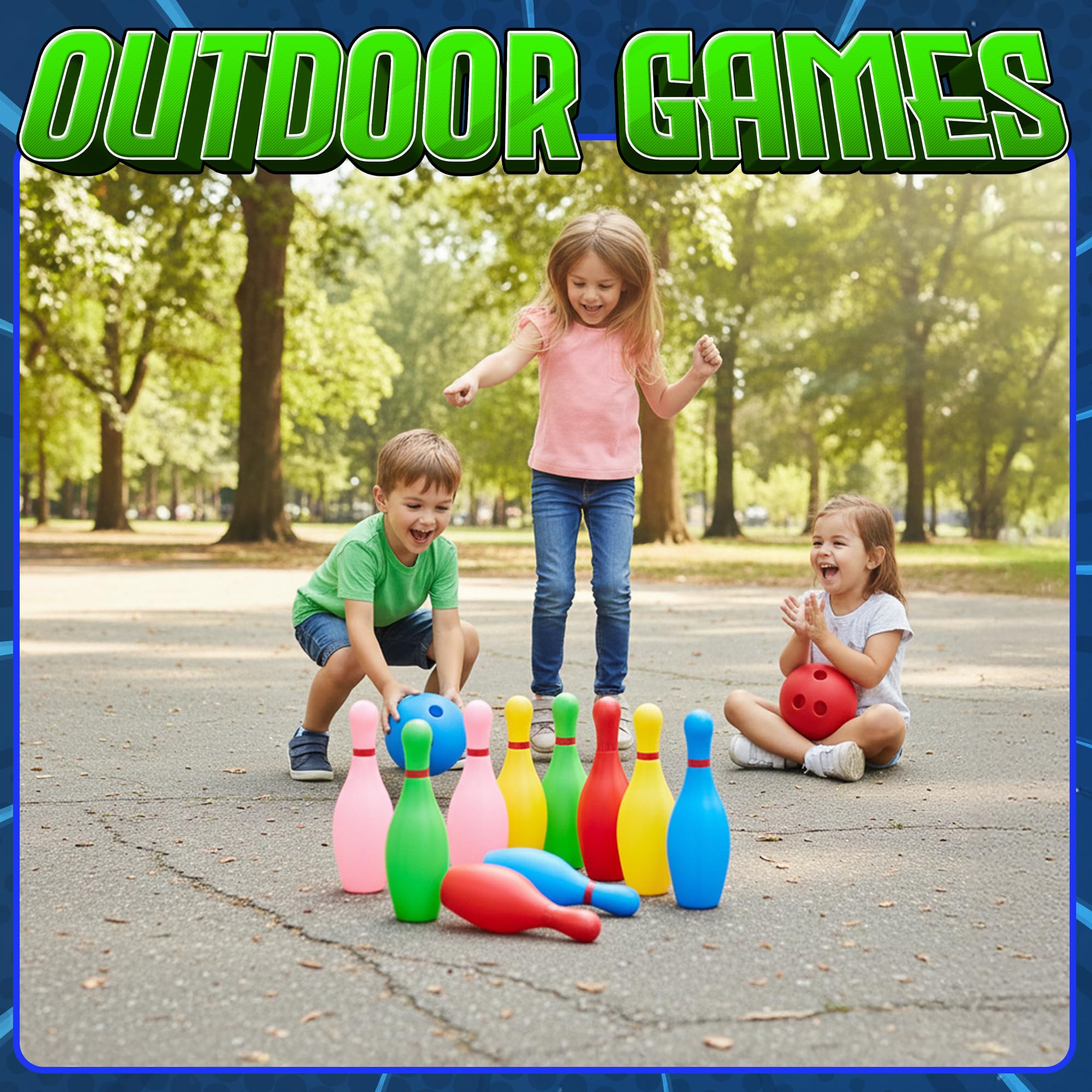 Bowling-Set für Kinder mit 10 bunten Kegeln und 2 leichten Bällen, lustiges Spiel für drinnen und draußen, ideal für aktives Spiel, Lernen und Geschenke für Jungen und Mädchen ab 3 Jahren