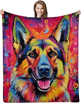 German Shepherd Gifts, German Shepherd Blanket and Throws, German Shepherd Gifts for Dog Lovers/Men/Women/Kids, German Shepherd Colorful Splash Painting Art Plush Throw Blanket,60"x50"