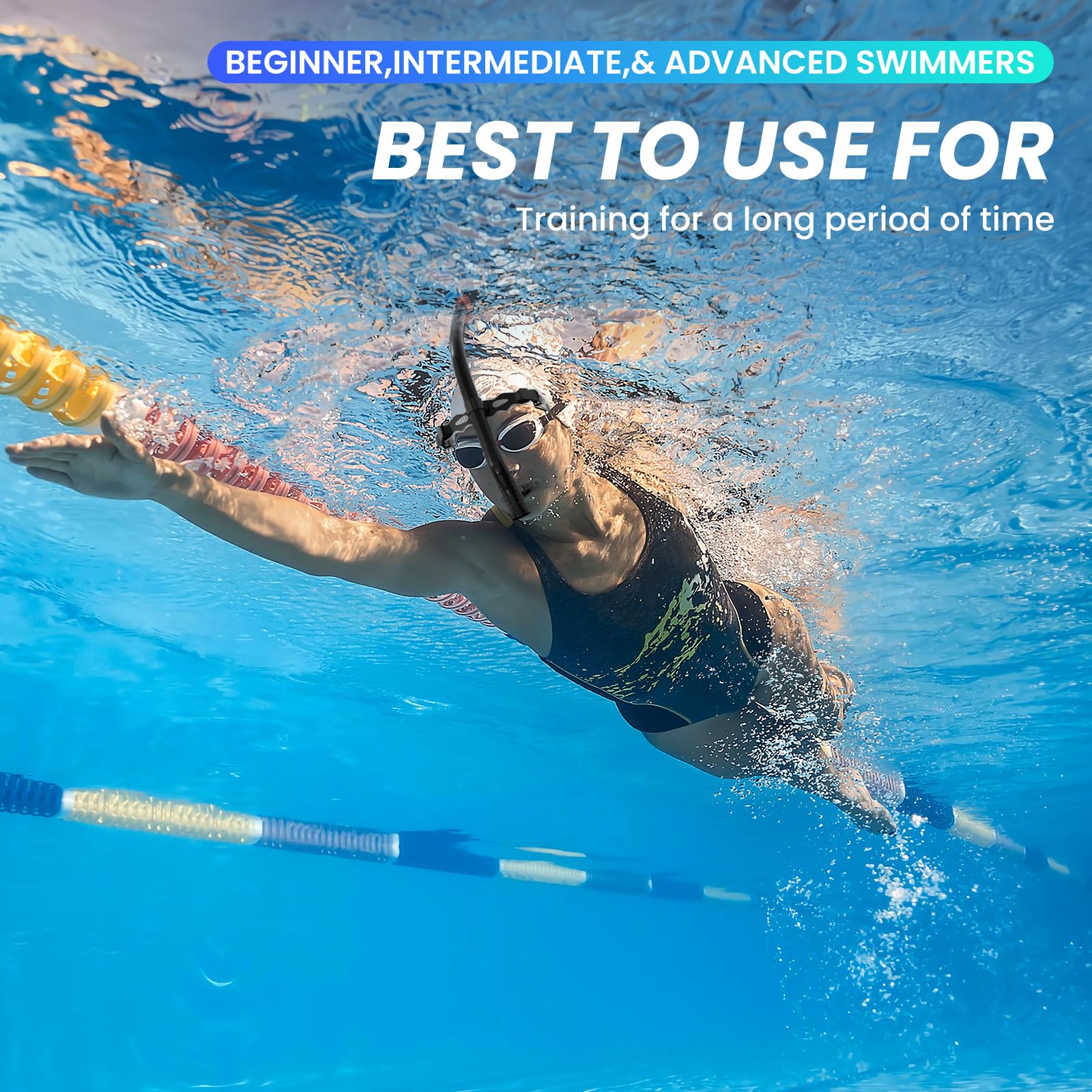 Snorkel de natación para natación en regazo, entrenamiento de esnórquel de natación para adultos/niños/jóvenes, esnórquel de montaje central, color negro