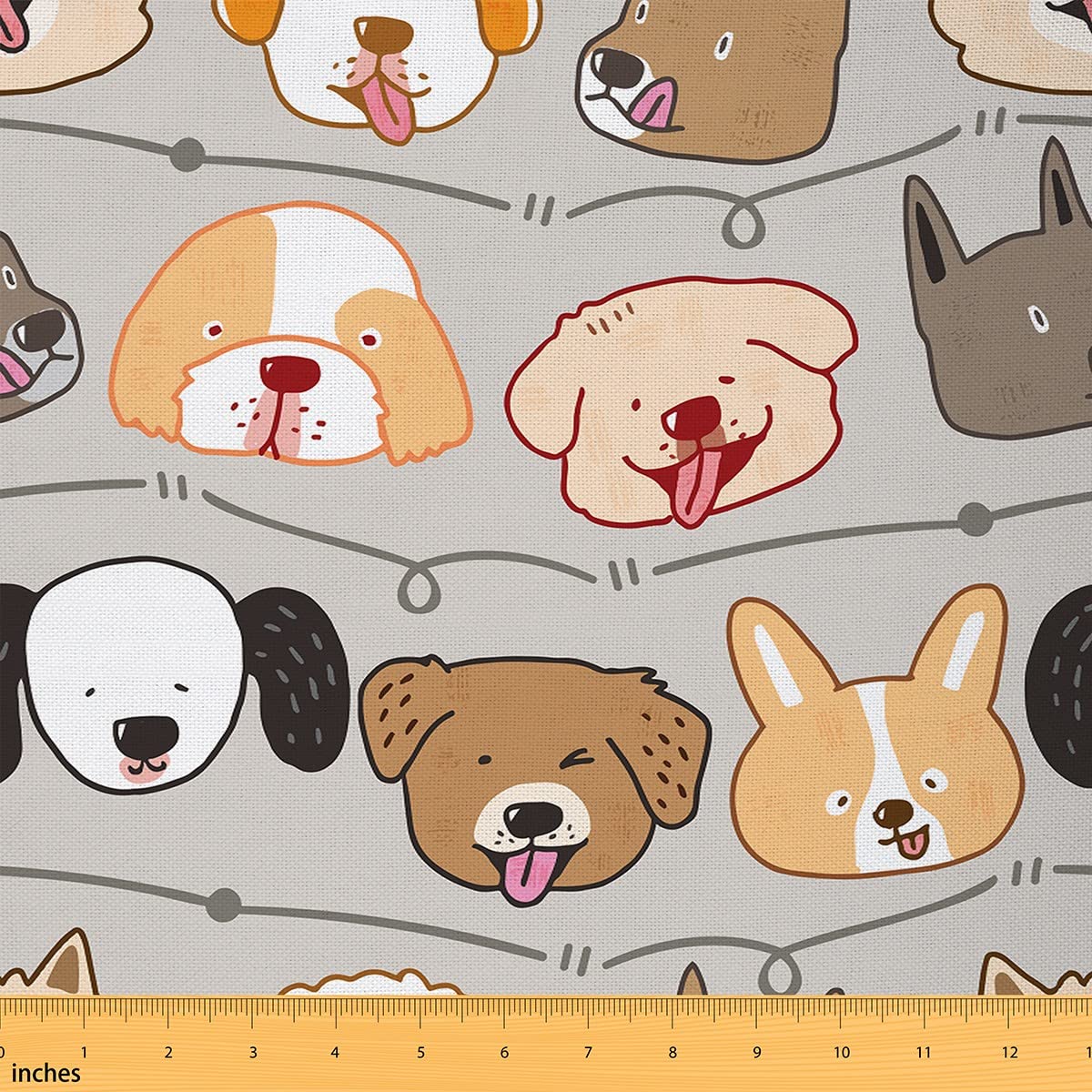 Lovely Dogs Fabric by The Yard Cartoon Cute Puppy Animal Craft Hobby Fabric for Kids Boys Girls Kawaii Wildlife Stripes DIY Sewing Fabric for Sofa Chair Kids Room Decor,1 Yard,Grey