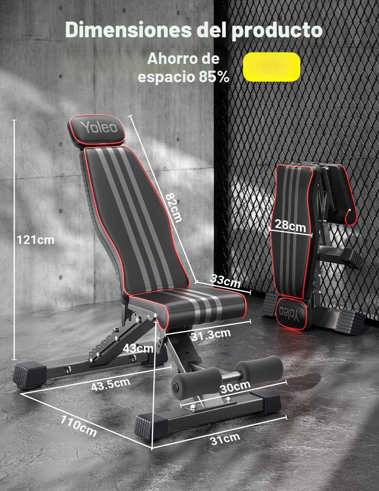 YOLEO Banco de pesas plegable de 300 kg multifunción con respaldo extendido y soporte para la cabeza y la columna vertebral, banco de entrenamiento de fitness y abdominales, banco inclinado con