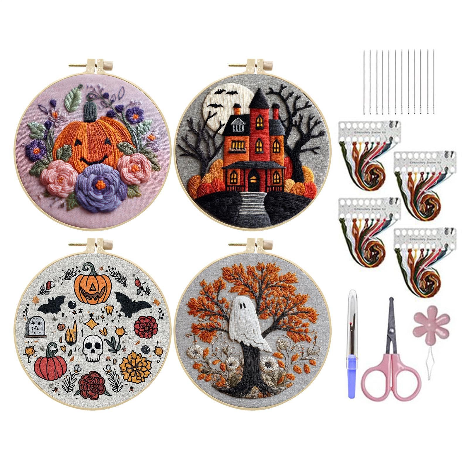 Set da ricamo per Halloween, per principianti, set da ricamo gotico per Halloween, con motivo a castello, set da cucito con istruzioni per la famiglia, figlie, marito, moglie, fidanzate, ragazze