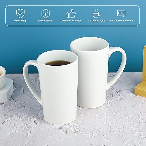 Miniatura 10 de Juego de 4 tazas de café de cerámica súper grandes de 22 onzas, color blanco