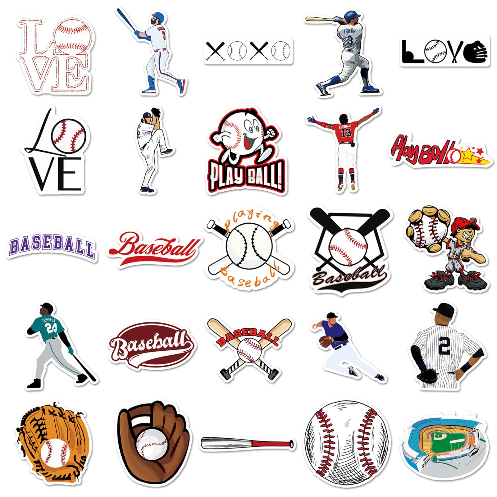50PCS Cartoon Baseball Stickers for Teens Boys Girls Kids Adults,Sport Graffiti Waterproof Decals for Laptop Water Bottle Luggage Notebook Car Bike Computer Phone Helmet Skateboard Bicycle - Image 3