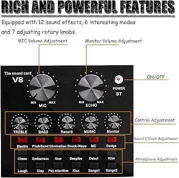 Condenser Microphone Bundle with Live Sound Card,BM-800 Mic Professional Studio Recording Set,Live Sound Card with Effects and Voice Changer,Mini Sound Mixer Board with Multiple Sound Effects