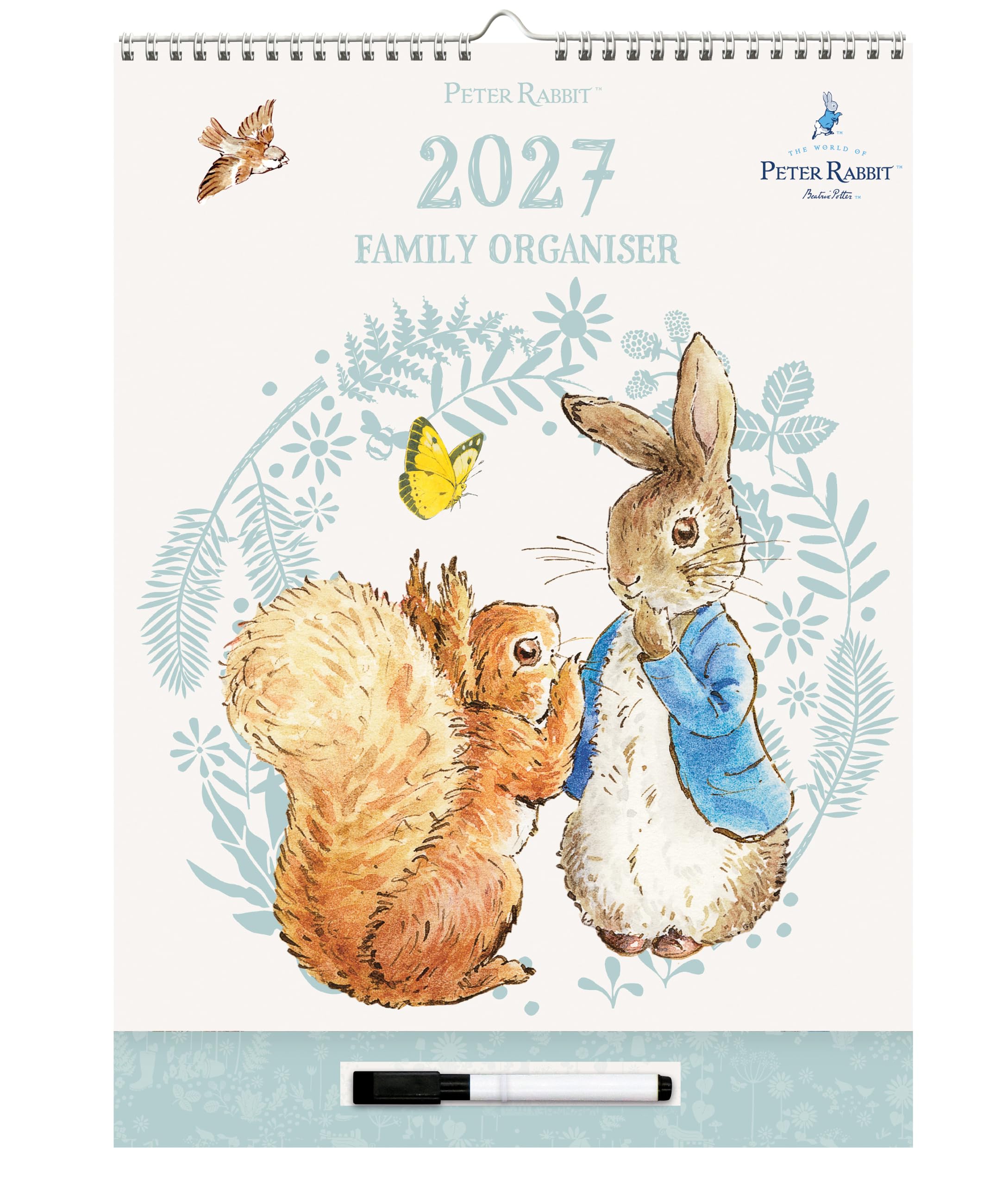Peter Rabbit 2027 Family Organiser Wall Calendar | Large 4-Column Monthly Planner with Wipe-Clean Notes Section, Pen & Hanging Loop | Beatrix Potter Design