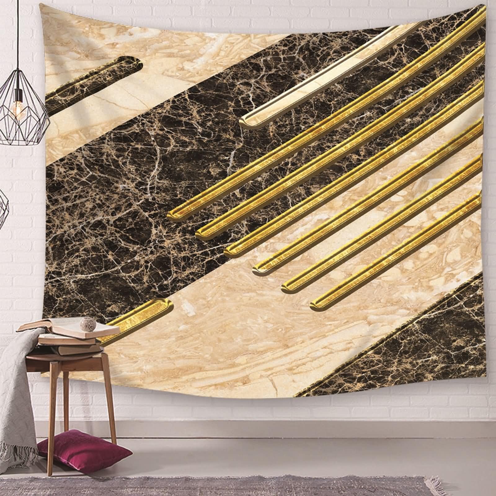 Homxi Wandteppich 260 x 240 CM,Polyester Tapestry Wand Tuch Marmormuster Wandtücher Decor Khaki Schwarz Gold