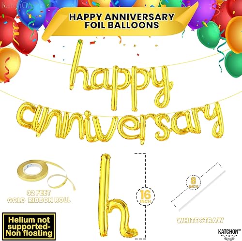 Miniatura 4 de KatchOn, Letras de globos dorados de feliz aniversario, de 16 pulgadas, pancarta de globos de feliz aniversario con texto en inglés Happy Birthday