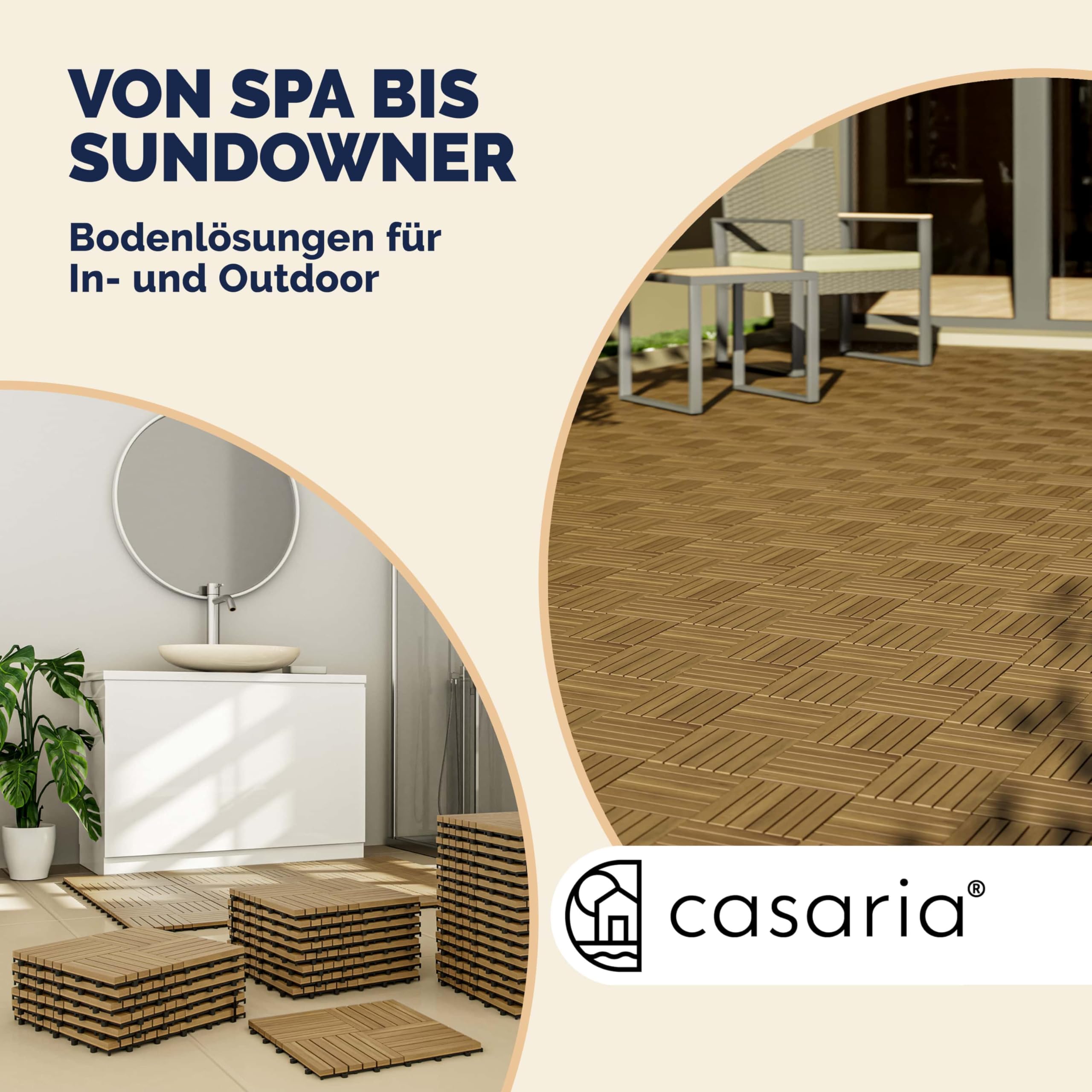 Casaria Piastrelle Legno Acacia 33pz Certificato FSC® Mattonelle 3m² ad Incastro 30x30cm Esterno Mosaico Quattro