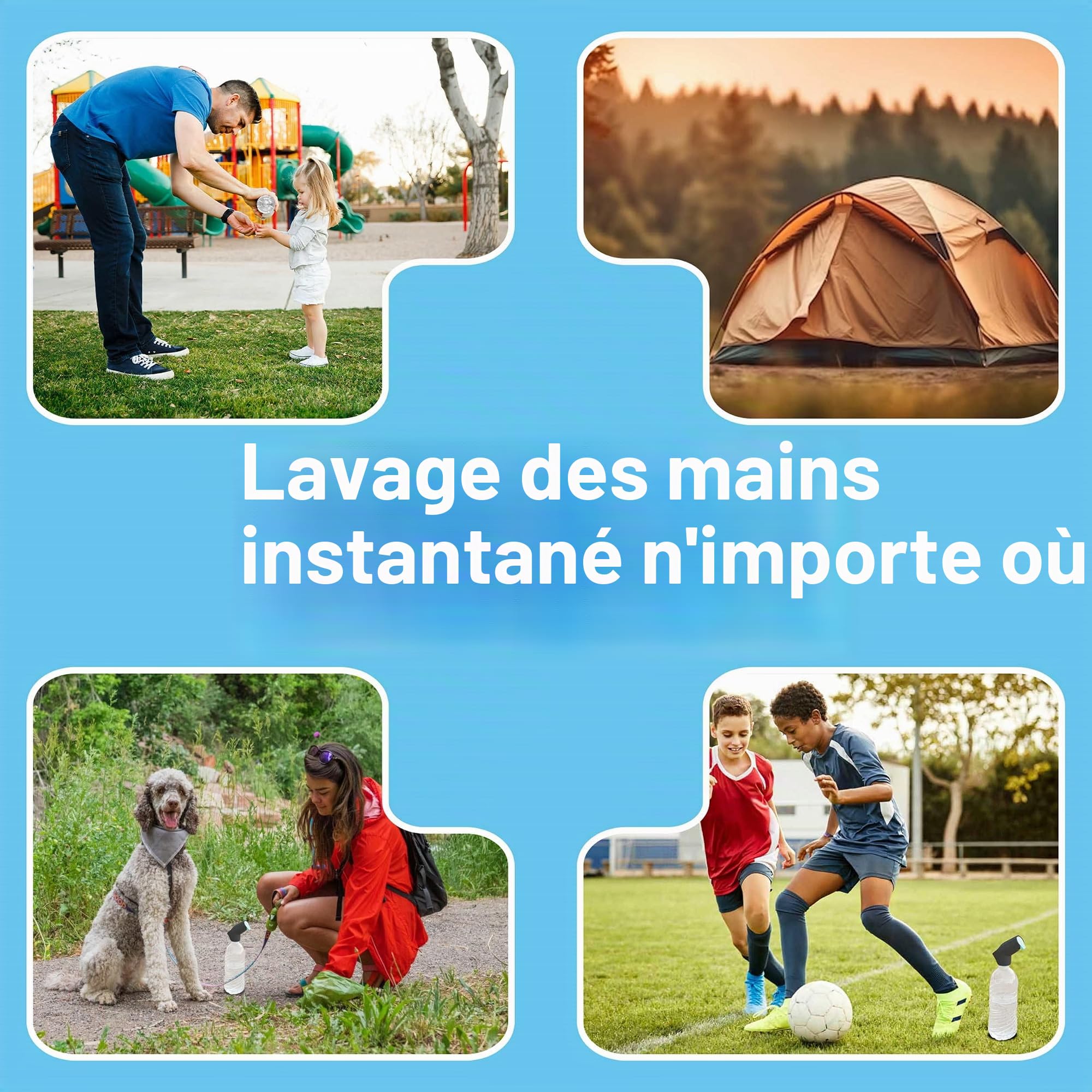 Suds2Go Lot de 2 Bouchons Rechargeables – Ajustement Universel Qui transforme la Plupart des Bouteilles d'eau jetables en Station de Lavage des Mains – Comprend Un réservoir de Savon Rechargeable –