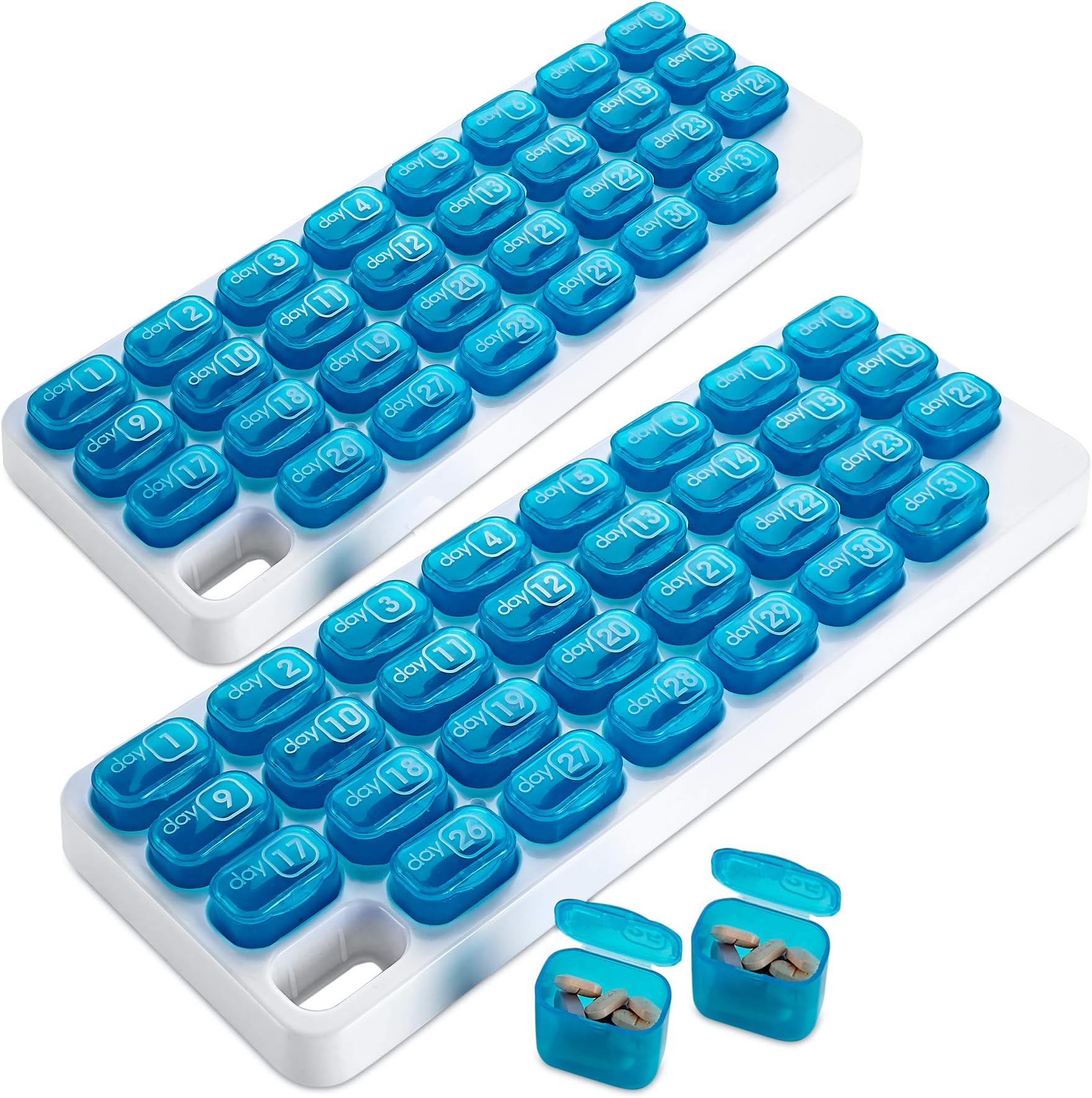 MEDca Monthly Pill Organizer - (Pack of 2) 31 Day Pill Organizer with Large Removable Medication Pods, Portable Pill Case Box and Holder for Daily Medicine and Vitamins, Great for Travel