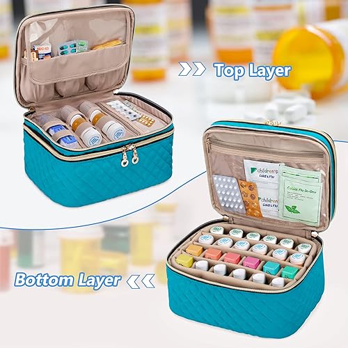 Miniatura 2 de YARWO Organizador de botellas de píldoras de doble capa para 24 botellas de medicamentos (menos de 3.7 pulgadas de alto), bolsa de almacenamiento de