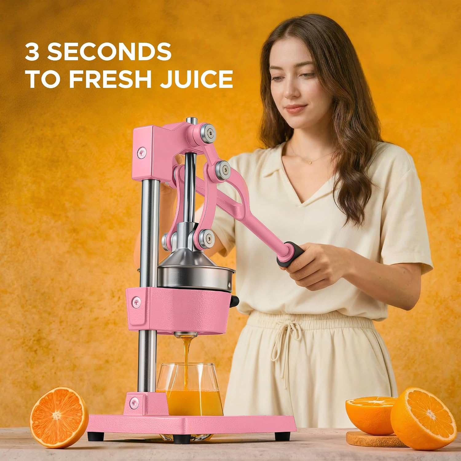 CO-Z Manual Citrus Juicer, Heavy-Duty Manual Juicer with Conical & Flat Pressure Plates, Professional Lemon Squeezer for Orange Pom Lime Lemon Juice, Dishwasher Safe Juice Press, Pink thumbnail
