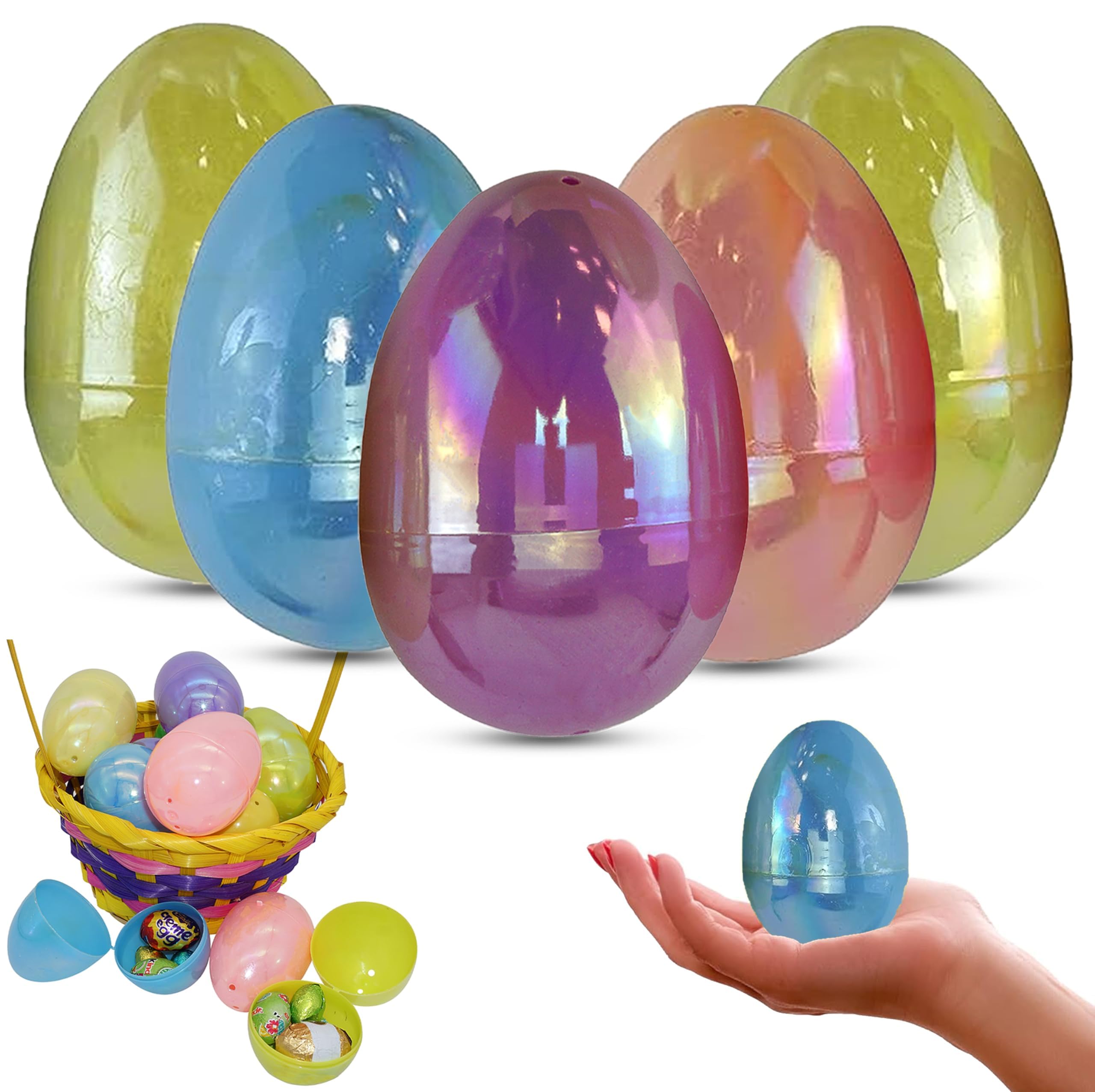HOVUK 5PCs Iridescent Easter Eggs 7.7cm/3inch - Colourful Fillable Surprise Eggs for Easter Hunts Basket Fillers Springtime Party Favors Gift for Crafts