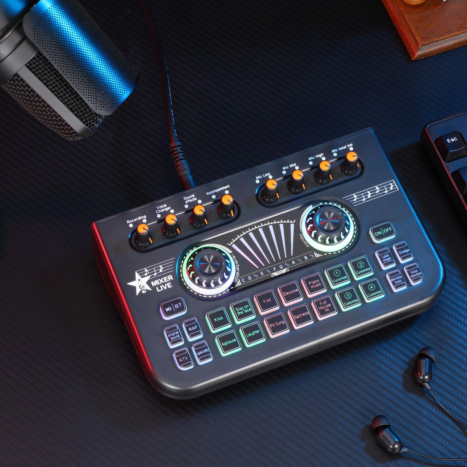POPETPOP Mixer Audio Professionale per Podcast e Gaming Scheda Audio Stereo, Costruzione Robusta in Metallo e Plastica, per Setup di Streaming e Registrazione
