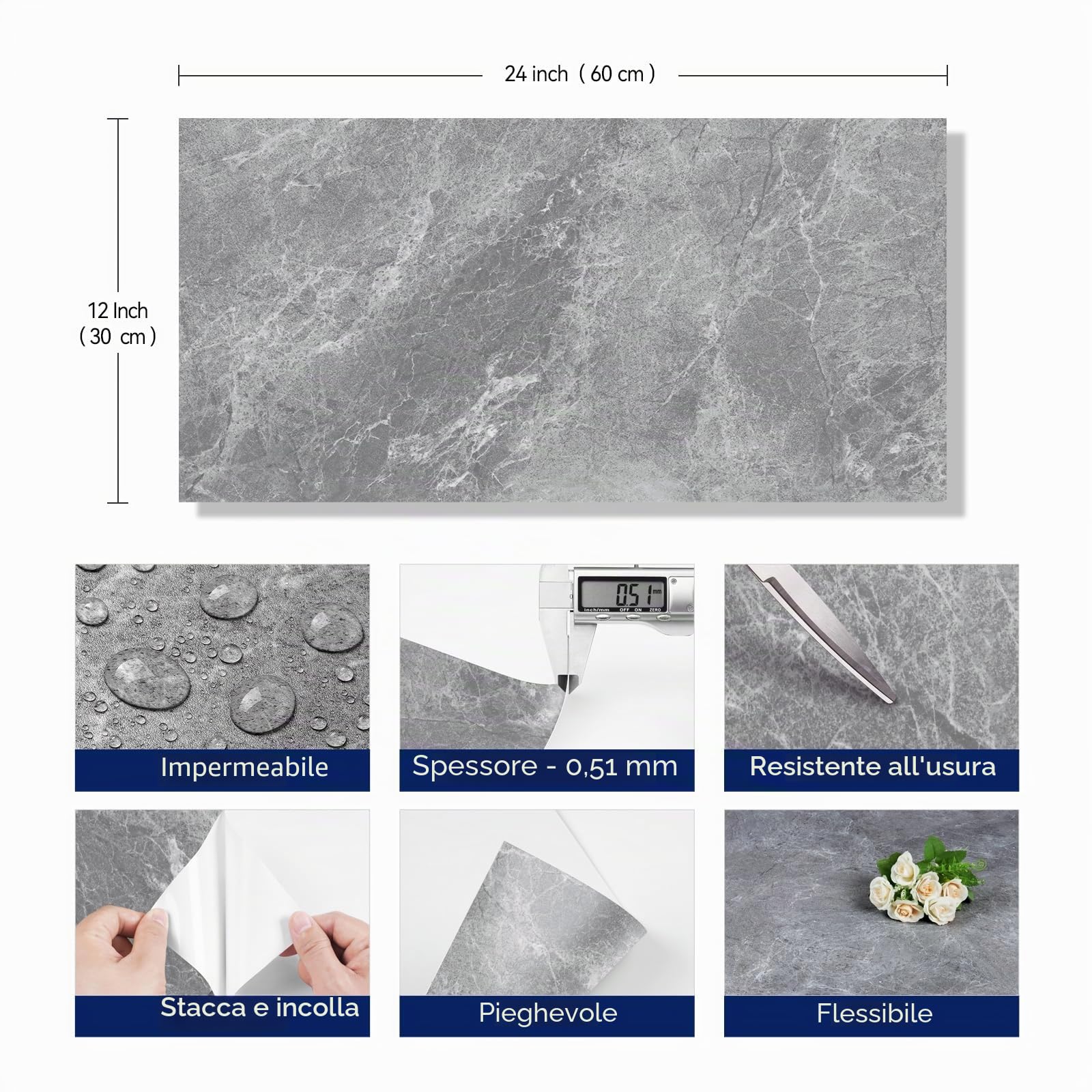 FunStick 30X60CM 15 Pezzi Adesivi per Piastrelle Grigio Effetto Cemento Mattonelle Adesive Bagno Impermeabile Carta da Parati Decorativa Adesiva Muro Grigio Paraschizzi Cucina Adesivo Rivestimento