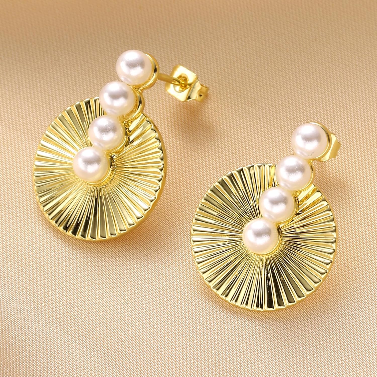 Luxury 14K Gold Plated Freshwater Pearl Stud Earrings - Hypoallergenic Four Leaf Clover Design for Women Gift Box Included - Image 5