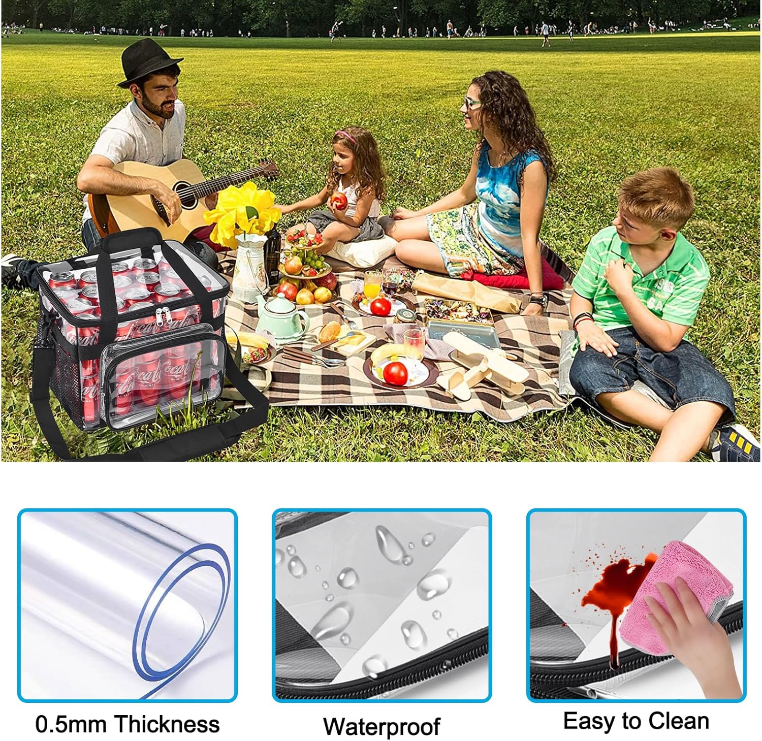 Clear Lunch Bag 40-Can with Adjustable Shoulder Strap for Women/Men, Reusable Lunch Box, Tote Bag Stadium Approved for Work, School, Picnic, Security Check (X-Large)