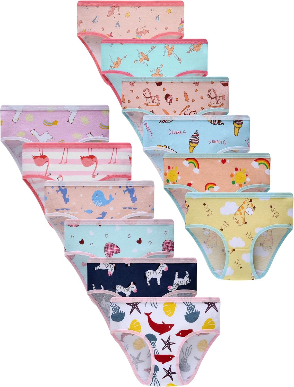 Girls Printed Underwear Kids Cotton Breathable Comfort Panty Briefs Toddler Undies(Pack of 12) Multipack