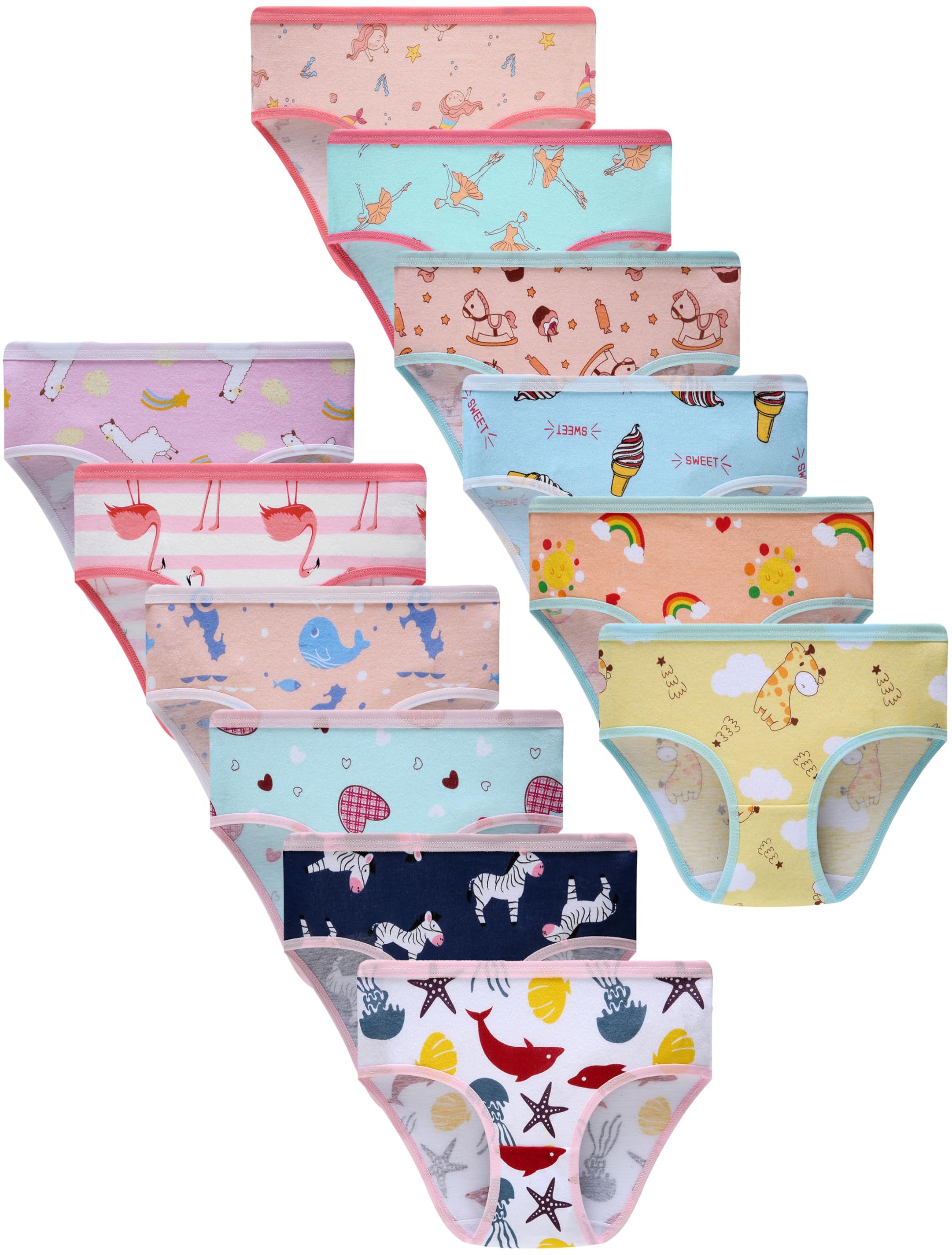 Girls Printed Underwear Kids Cotton Breathable Comfort Panty Briefs Toddler Undies Pack of 12 Multipack