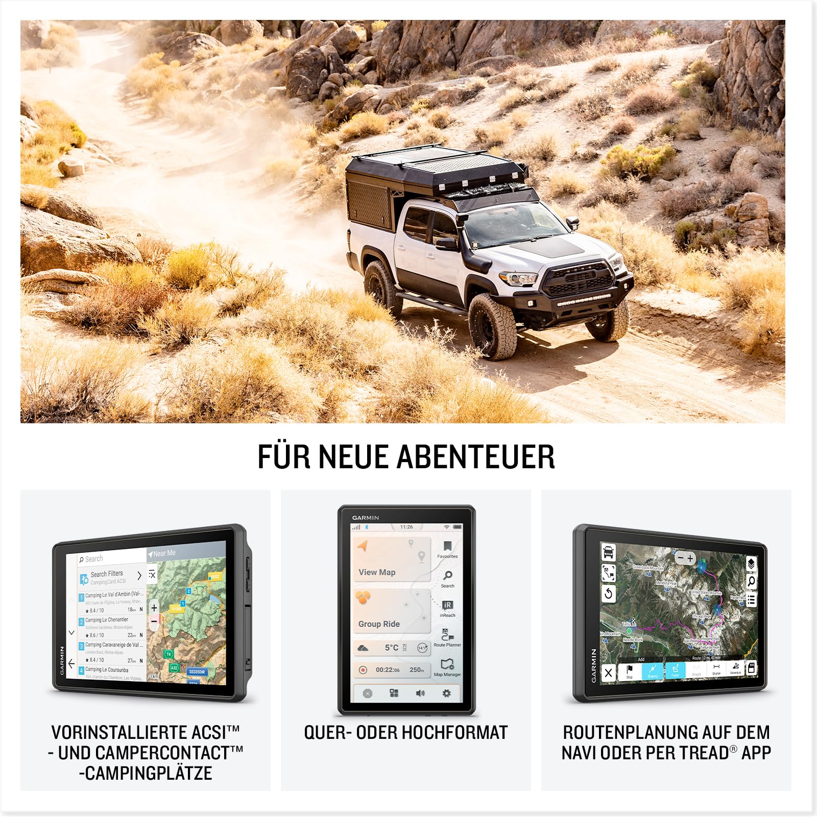 Garmin Tread 2 Overland Edition - robustes All-Terrain-Navi, 8" (20,3cm) -Touchdispay, integrierter inReach Messenger, fahrzeugspezifische Routenführung, Topo-Karten für Europa, Afrika und Naher Osten