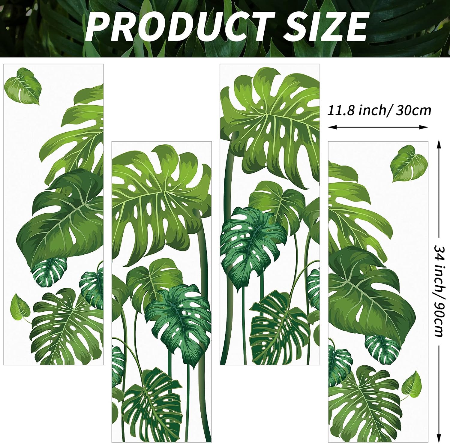Large Green Tropical Jungle Leaves Wall Decals Palm Tree Leaf Plants Wall Stickers DIY Peel and Stick Removable Monstera murals Leaf Window Stickers for Kids Bedroom Nursery Living Room Decoration